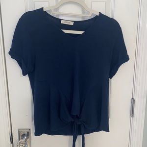 Navy Blue T-Shirt with Rolled Sleeves and Tie
